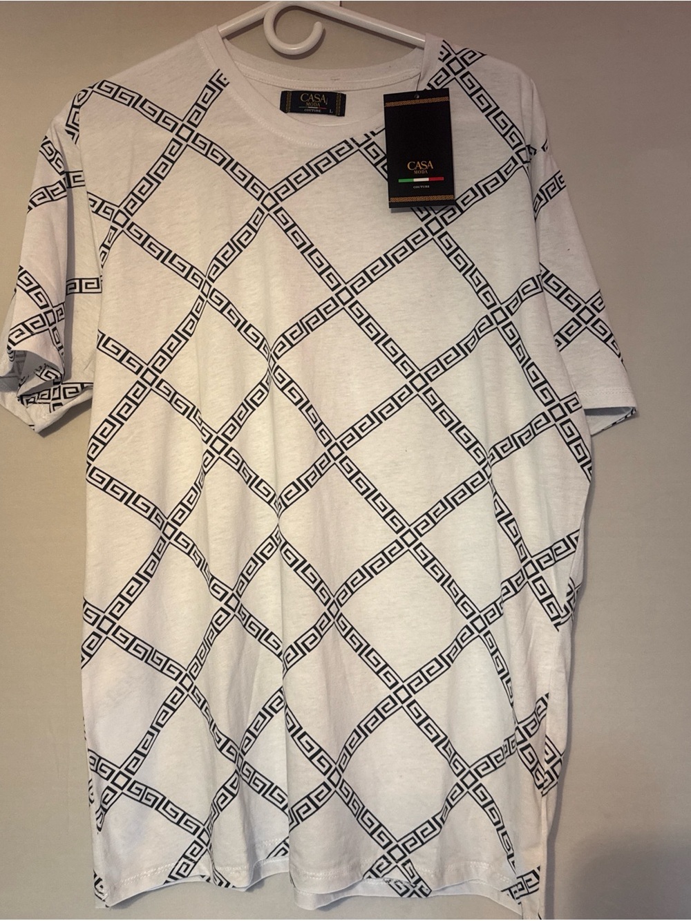 Casa Moda White Short-Sleeve Geometric-Print Men’s Tee